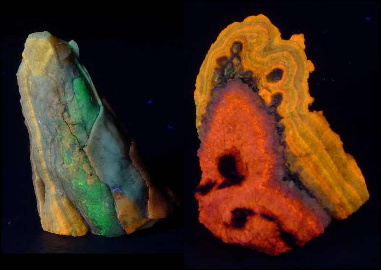 Orange calcite, yellow and green travertine; 4 cm